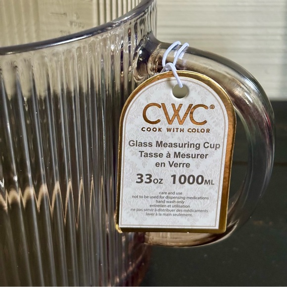 CWC Cook With Color Glass Measuring Cup 33oz ~ 4 Cups Brown Ribbed NEW - Picture 7 of 11
